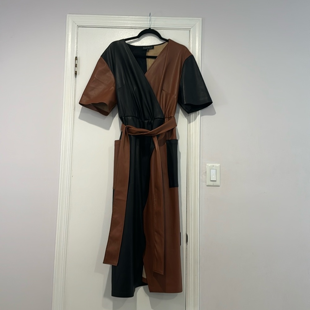 Eloquii - faux leather , two tone dress